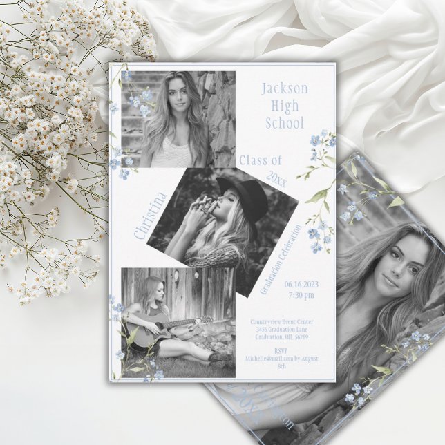 Photo Collage Personalized Blue 4 Photo Graduation Meddelande (Skapare uppladdad)