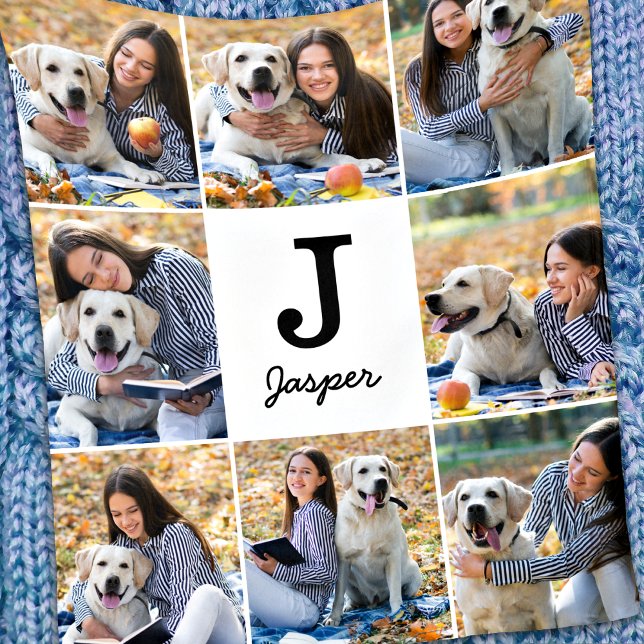 Photo Collage Personlig Monogram Pet Hund älskare Fleecefilt (Skapare uppladdad)