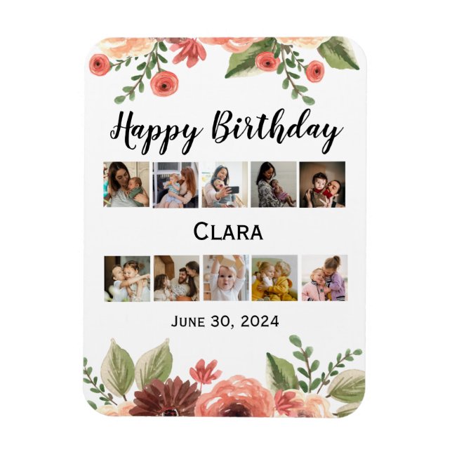 Photo Collage Personlig Script Birthday Magnet (Vertikal)