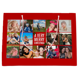 Photo Collage Red jul Large Gift Bag