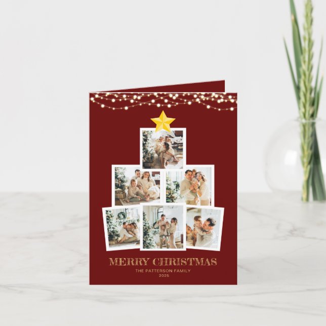 Photo Collage Red String lights Christmas Folded Helgkort (Framsida)