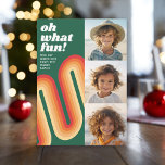 Photo Collage - Retro Rand Curve - Oh What Roligt Julkort<br><div class="desc">Skuggor av gröntar och  gör detta till en funky och ett kort för julfotboll - något som skiljer sig från resten - ett Julhälsningar med ett vintage-skript hälsning. Du kan välja tre av dina favoritfoton för att göra detta till ett mycket modernt och djärvt hälsning.</div>