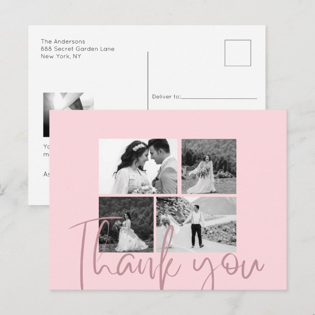 Photo Collage Ro Elegant bröllop Tack Vykort (Fram/baksida)