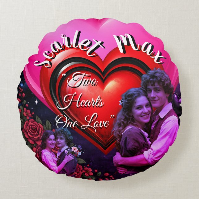 Photo Collage Round Pillow Valentine's Day Rund Kudde (Framsidan)