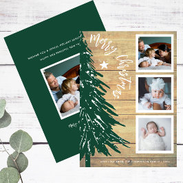 Photo Collage Rustic Wood Gräs Träd jul Julkort