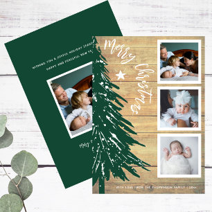 Photo Collage Rustic Wood Gräs Träd jul Julkort
