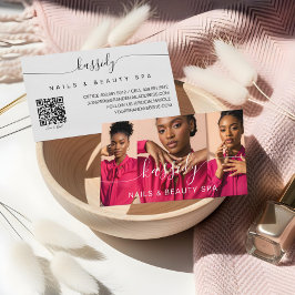 Photo Collage Script Calligraphy Monogram QR-kod Visitkort