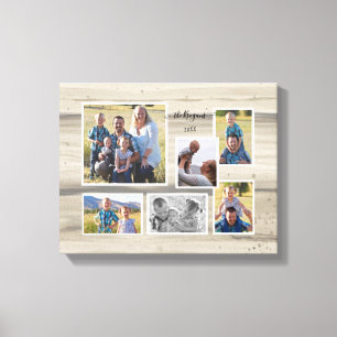 Photo Collage Script Namn 6 för Rustic Wood Family Canvastryck