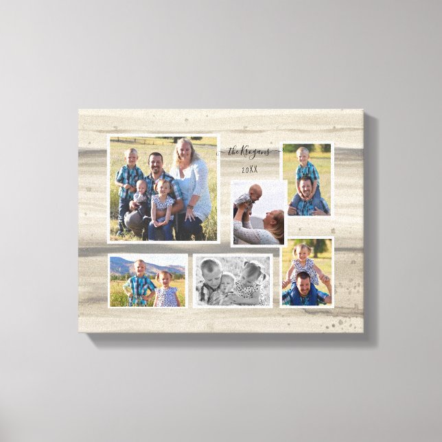 Photo Collage Script Namn 6 för Rustic Wood Family Canvastryck (Framsida)