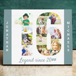 Photo Collage set in Number 16 Teal White Anpassni Canvastryck