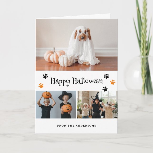Photo Collage Skeleton Ghost Pet Halloween-kort Kort (Framsida)