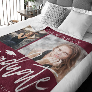 Photo Collage Studenten Fleece Blanket Burgundy