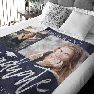 Photo Collage Studenten Fleece Blanket Navy Blue