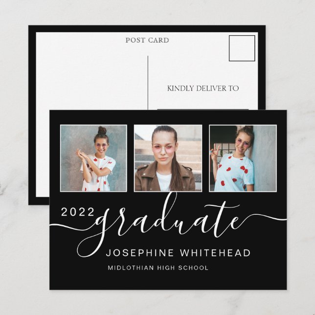 Photo Collage Studenten Minimal Black Vykort (Fram/baksida)