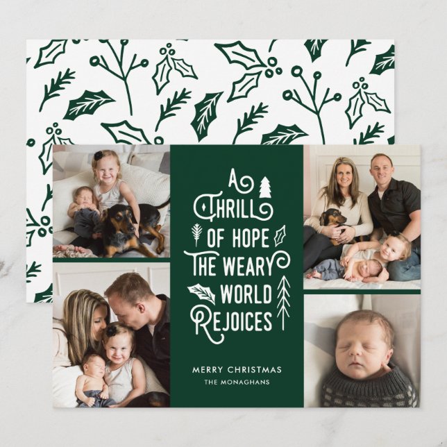 Photo Collage Thrill of Hope Photo Juldag Grönt Julkort (Fram/baksida)