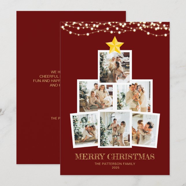 Photo Collage Träd Red String ljus jul Julkort (Fram/baksida)