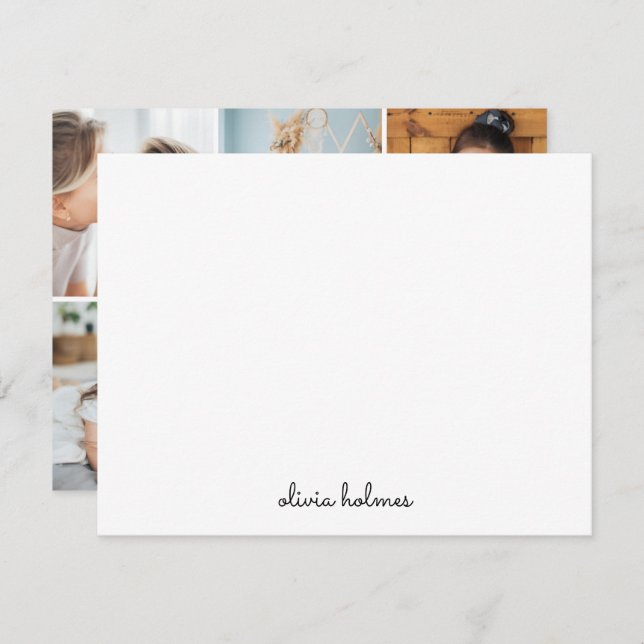 Photo Collage Trendig Monogram Modern Snyggt Anteckningskort (Fram/baksida)