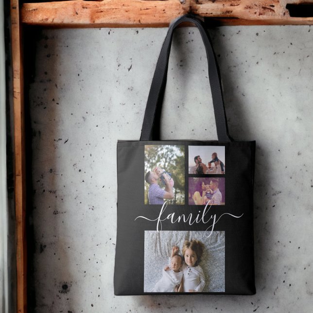 Photo Collage Unique Personlig 4 Photo Family Tygkasse (Photo Collage Unique Personalized 4 Photo Family Tote Bag from Ricaso. Great photo gift ideas.)