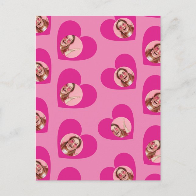 Photo Collage Valentine Day Hearts Rosa Vykort (Framsida)