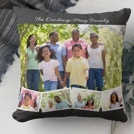 Photo Collage w Family Namn och ZigZag Photo Strip Kudde