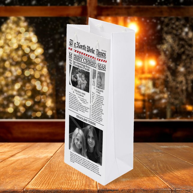 Photo Collage Whimsical jul Cute Helgdag (Merry Christmas whimsical photo newspaper gift bag. )