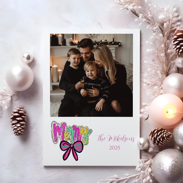 Photo Colorful Merry Bow Christmas Julkort (Skapare uppladdad)