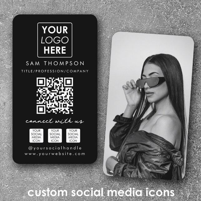 Photo Connect med US Social Media QR-kodsLogotyp Visitkort (Photo Connect with Us Social Media QR Code Logo Business Card)