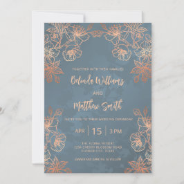 Photo Copper Gold Dusty Blue Wedding Inbjudningar