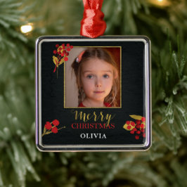 Photo Customizable Christmas Card, Black Gold Red Julgransprydnad Metall