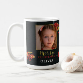 Photo Customizable Christmas Card, Black Gold Red Kaffemugg