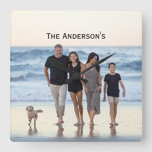 Photo Customize Monogram Personalize Bild Fyrkantig Klocka (Framsida)