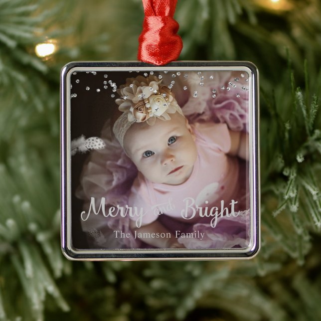 Photo Customized Christmas Silver Dots Frame Julgransprydnad Metall (Träd)