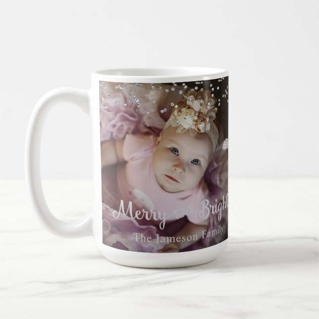 Photo Customized Christmas Silver Dots Frame Kaffemugg (Vänster)