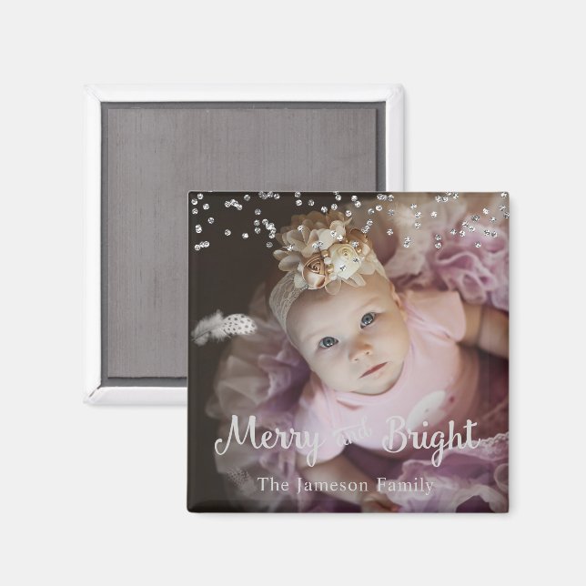 Photo Customized Christmas Silver Dots Frame Magnet (Front/Back)