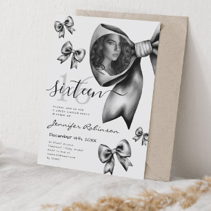 PHOTO Cute Coquette Black Bow Sweet 16 Inbjudningar