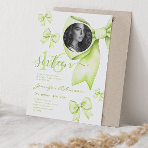 PHOTO Cute Coquette Lime Green Bow Sweet 16 Inbjudningar