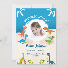 Photo Cute Dinosaurs, För barn Birthday-inbjudan Inbjudningar