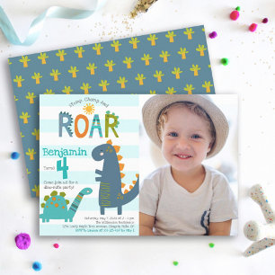 Photo Cute Dinosaurs Stomp Chomp Roar Boy Birthday Inbjudningar