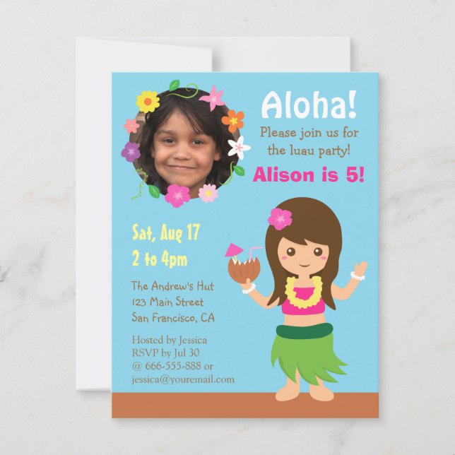 Photo Cute Hawaii Hula Girl Luau Party Inbjudningar (Framsida)