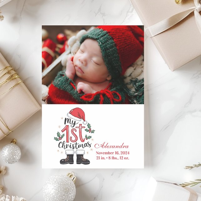 Photo Cute Santa Baby 1:a jul Julkort (Skapare uppladdad)