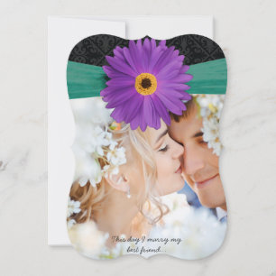 Photo Damask Lilac Emerald Gerber Daisy Bröllop Inbjudningar