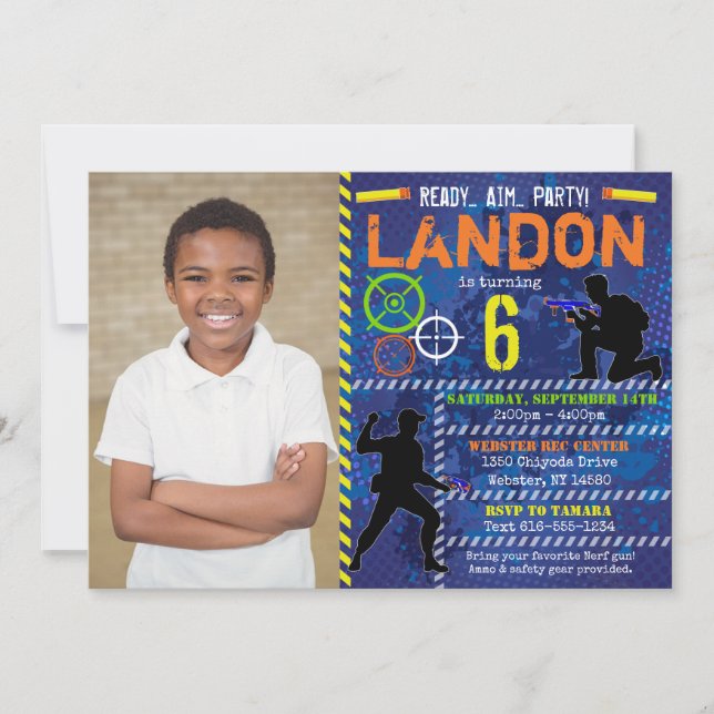 Photo Dart Krig Födelsedagsfest inbjudan (Framsida)