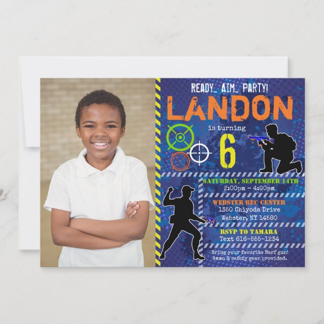 Photo Dart Märkre Party Dart Krig Birthday-inbjuda Inbjudningar (Framsida)