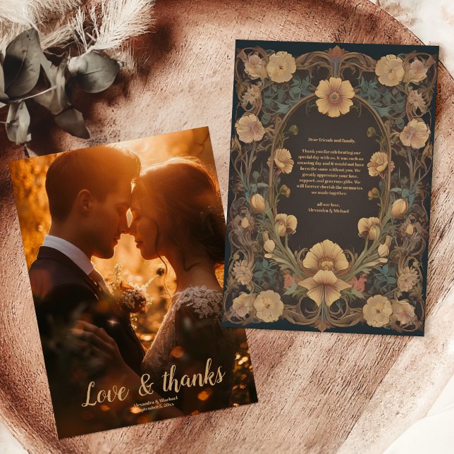 Photo Decorative Blommigt Art nouveau Bröllop Tack Kort (Skapare uppladdad)