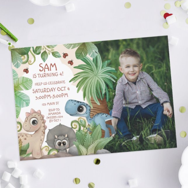 Photo Dinosaur Barns födelsedag Inbjudningar (Dinosaur Birthday Party Photo Invite)
