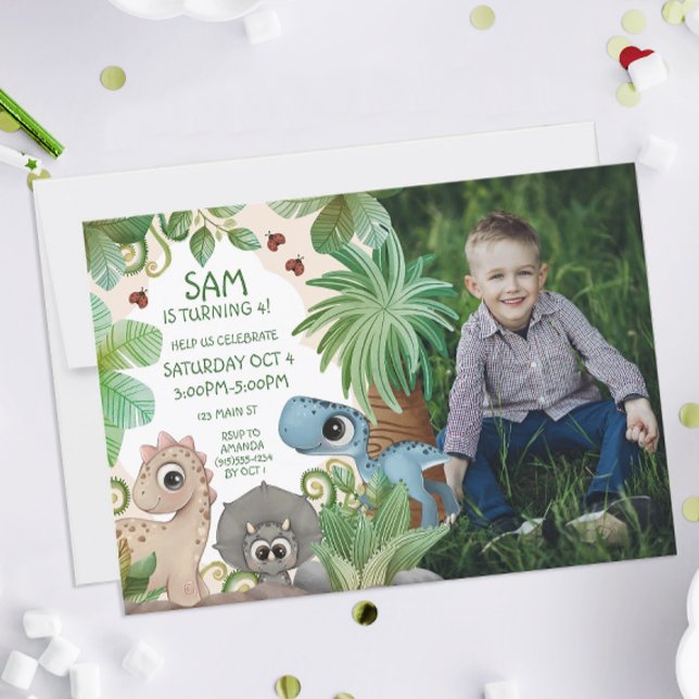 Photo Dinosaur Barns födelsedag Inbjudningar (Dinosaur Birthday Party Photo Invitations)