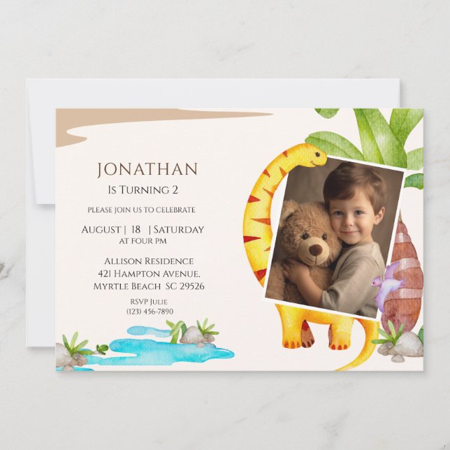 Photo Dinosaur Theme Jungle Birthday Inbjudningar (Framsida)