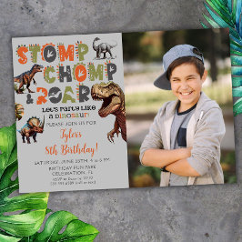 Photo Dinosaur Typography Coola Birthday Inbjudningar