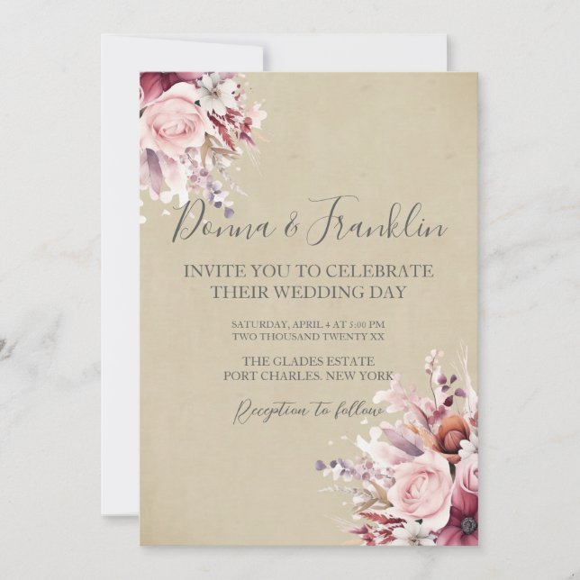  Photo Dusty Pink Rose QR Code Wedding Inbjudningar (Framsida)