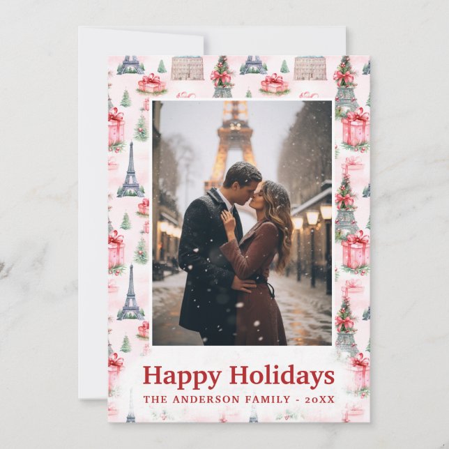 Photo Eiffel Torn Chic Paris Rosa jul Julkort (Framsida)